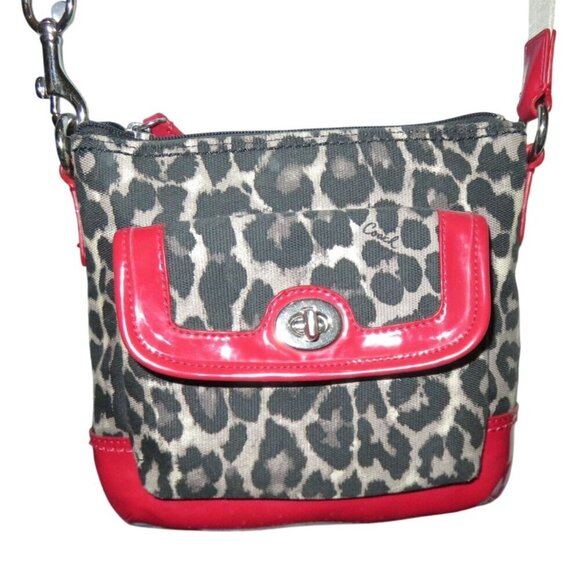 Coach Park Ocelot Animal Print Red Patent Leather Crossbody Bag Matching Wallet - Picture 3 of 13